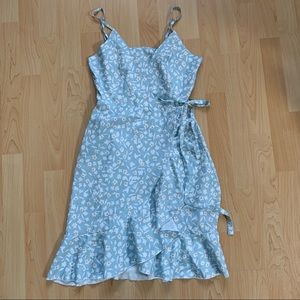Blue Floral Faux Wrap Dress
